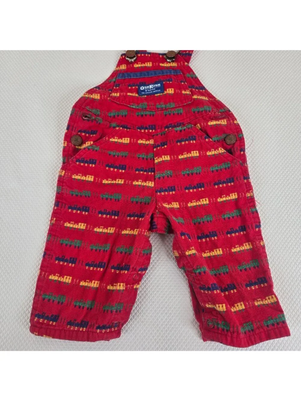 Vintage OshKosh BGosh Red Trains Overalls Vestback Size 3/6 Mos Made in USA